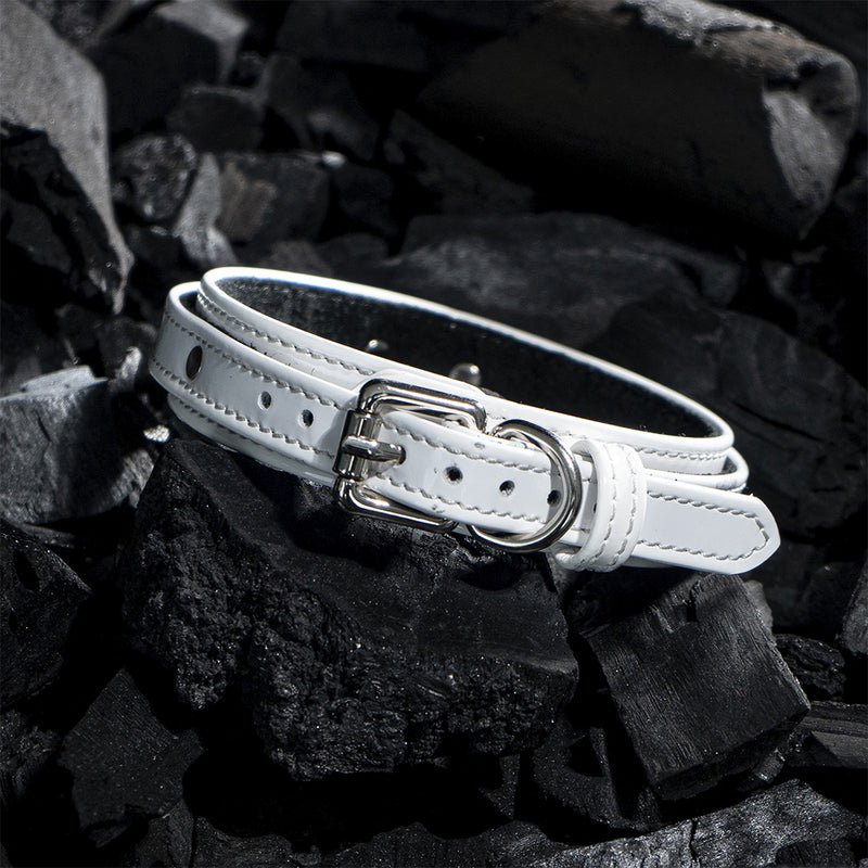 Dog White Patent Collar on Coals Another Side