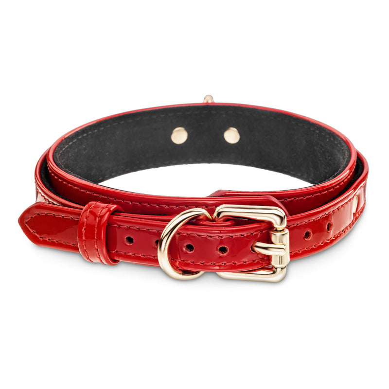 Premium Dog Red Patent Collar with Soft Suede Another Side