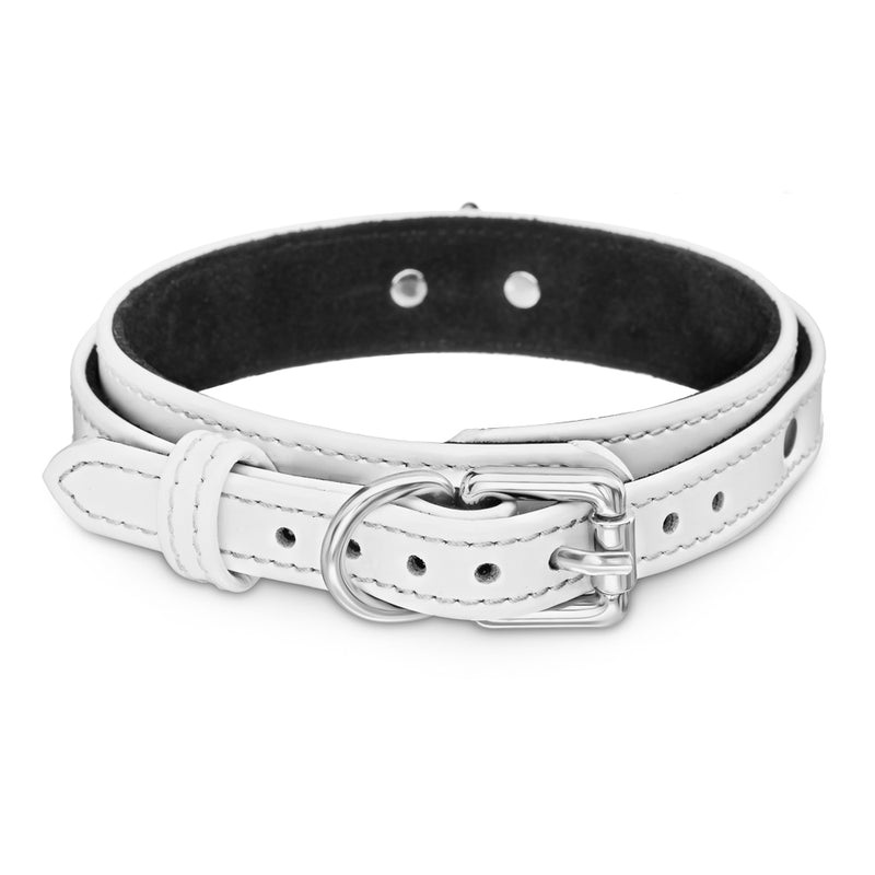Premium Dog White Patent Collar with Soft Suede Another Side