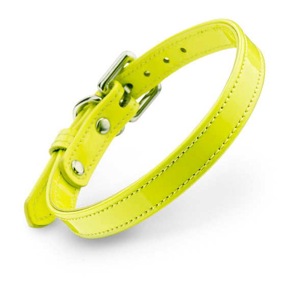 Dog Leather Yellow Neon Collar
