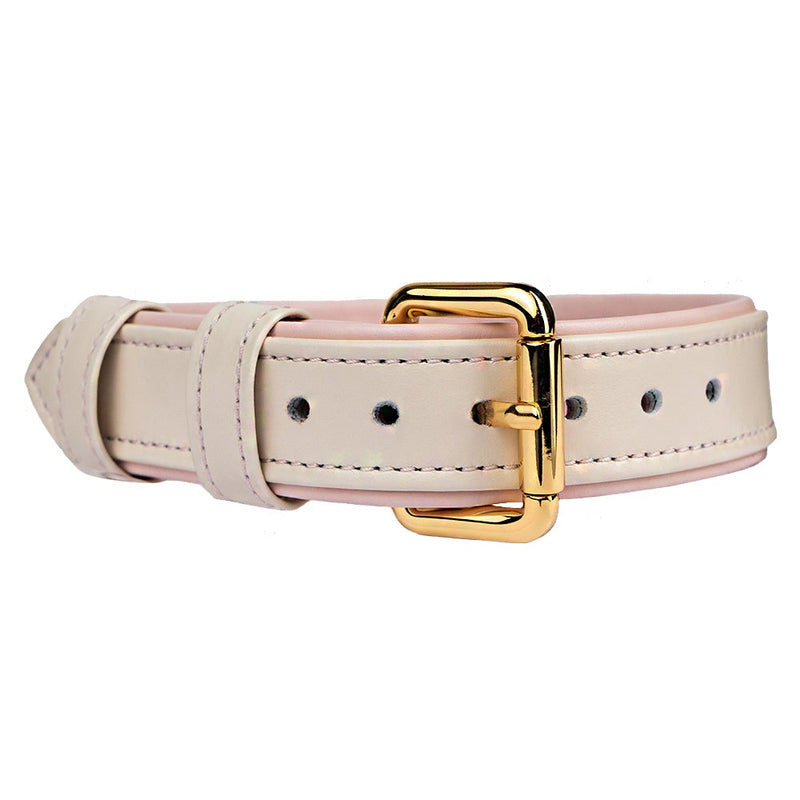 Leather Beige-Lotus Dog Collar with Gold Hardware