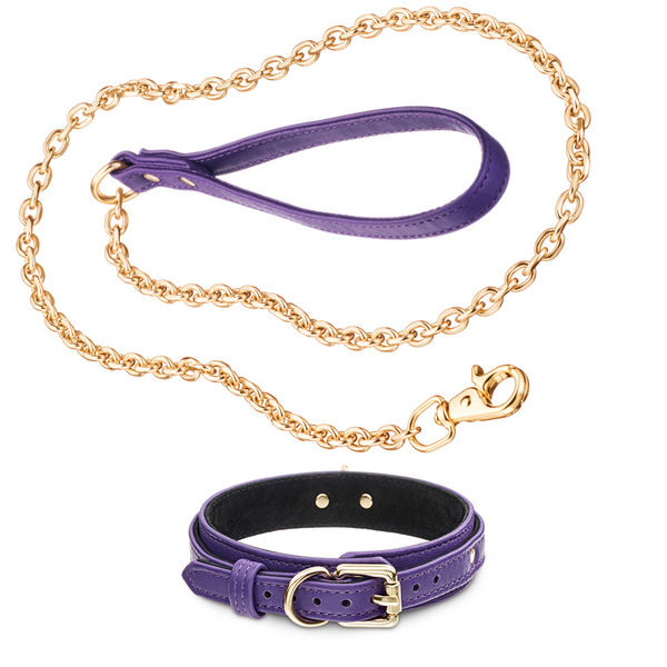 Recollier Dog Gold Chain Leash and Volt Collar Set Violet
