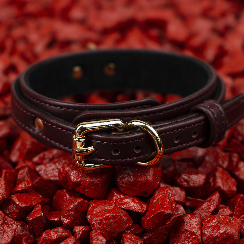 Dog Burgundy Collar with Soft Suede on Red Stone Another Side