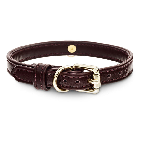 Dog Burgundy Collar with Metal Ring Another Side