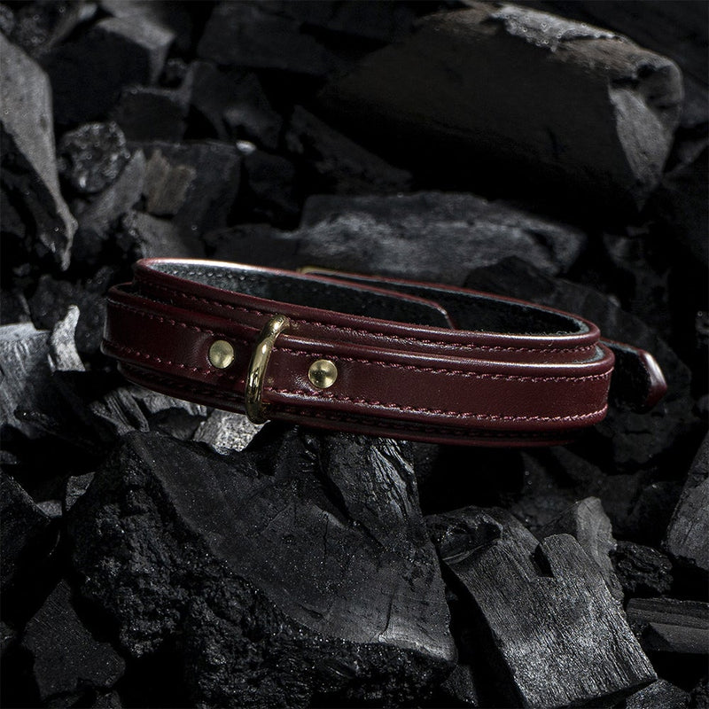 Dog Burgundy Collar with Soft Suede on Coals