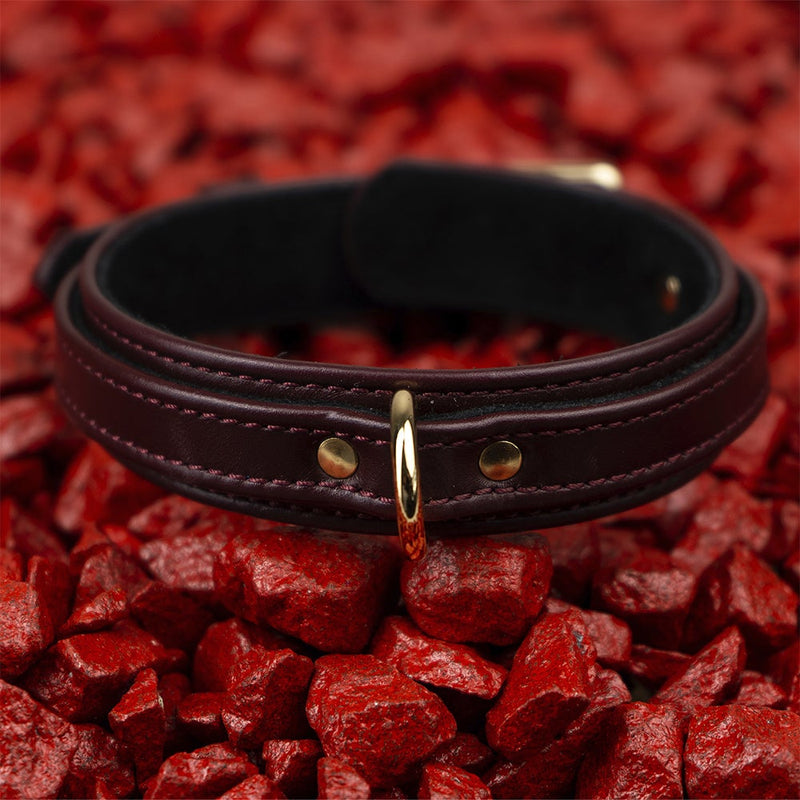 Dog Burgundy Collar with Soft Suede on Red Stone