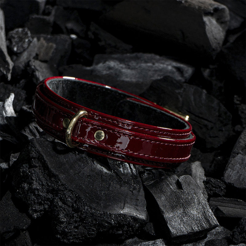 Premium Dog Burgundy Patent Collar with Soft Suede on Coals Another Side