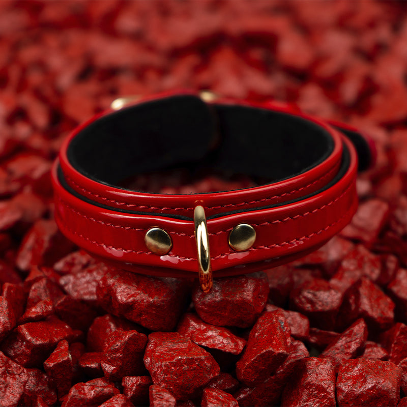 Premium Dog Red Patent Collar with Soft Suede on Red Stone
