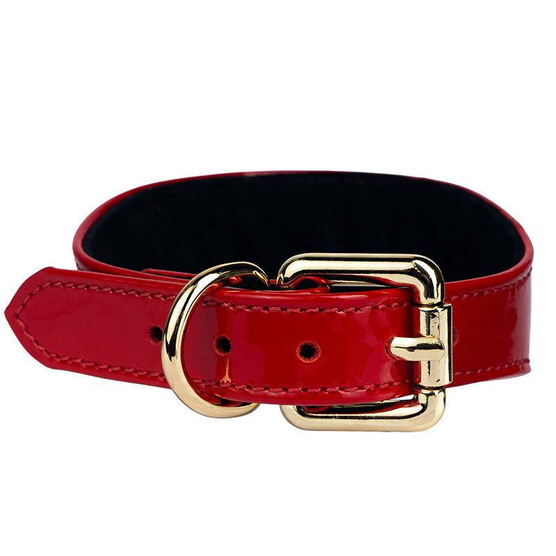 Lurcher Leather Сollar soft Red Patent with Gold Hardware