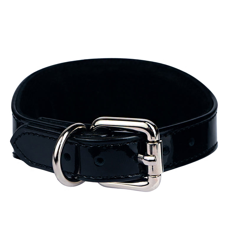 Lurcher Leather Сollar soft Black Patent with Silver Hardware