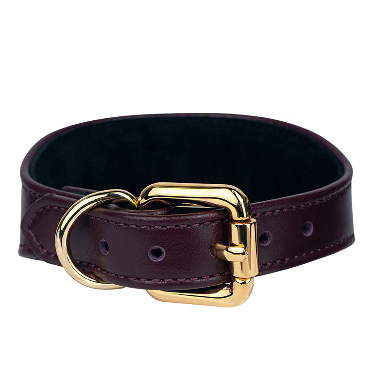 Lurcher Leather Сollar soft Burgundy with Gold Hardware