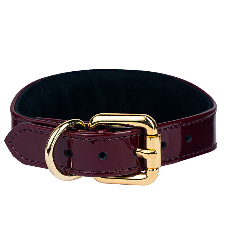 Lurcher Leather Сollar soft Burgundy Patent with Gold Hardware