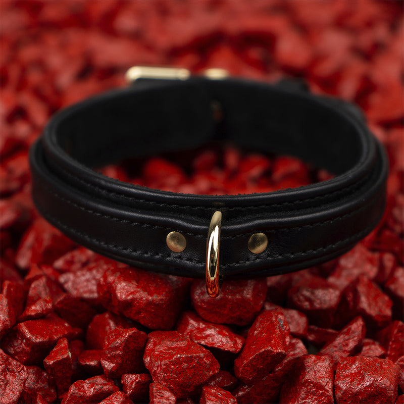 Dog Black Collar with Soft Suede on Red Stone