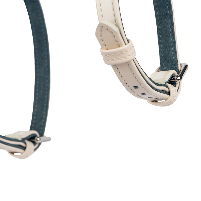 Beige Leather Dog Harness with Soft Black Suede
