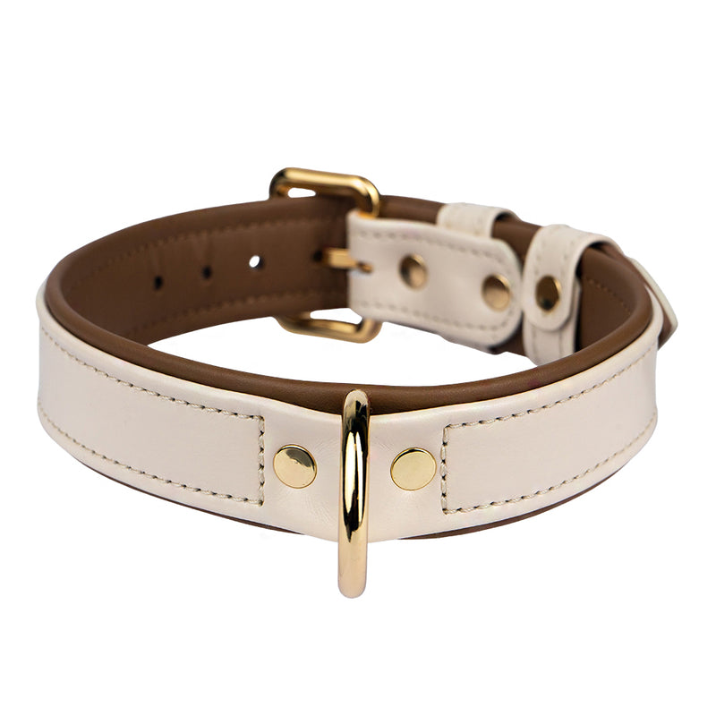 Leather Beige-Caramel Dog Collar