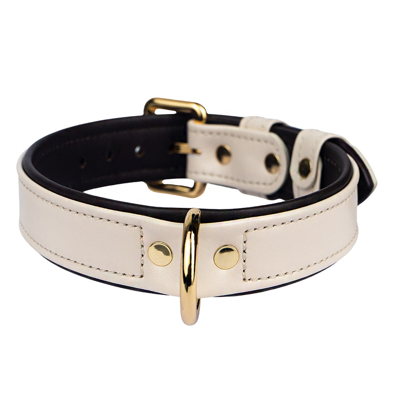 Leather Beige-Dark Chocolate Dog Collar