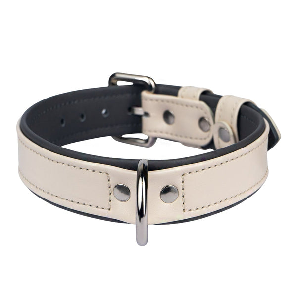 Leather Beige-Steel Dog Collar