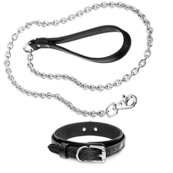 Recollier Dog Chain Leash and Volt Collar Set Black