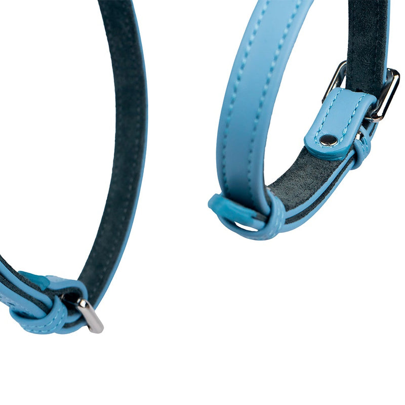 Blue Leather Dog Harness with Soft Black Suede