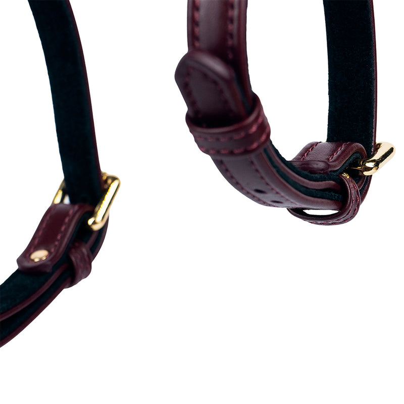 Burgundy Leather Dog Harness with Soft Black Suede