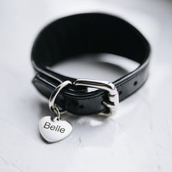 Dog Tag Heart Silver with Name Belle