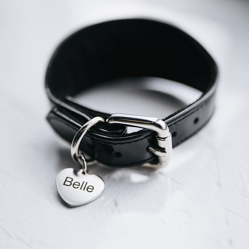 Dog Tag Heart Silver with Name Belle