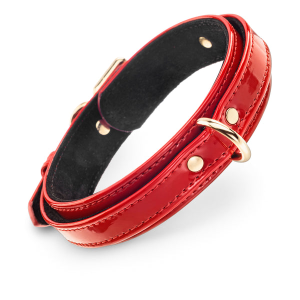 Premium Dog Red Patent Collar with Soft Suede