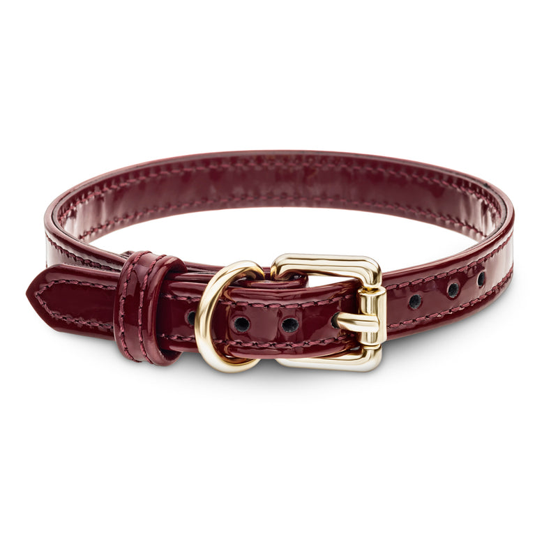 Dog Burgundy Patent Collar with Gold Hardware