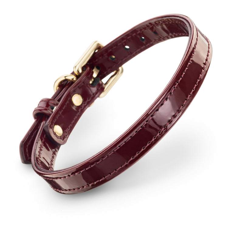 Dog Leather Burgundy Patent Collar