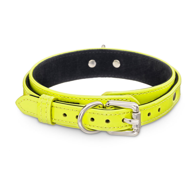 Premium Dog Yellow Neon Collar with Soft Suede Another Side 