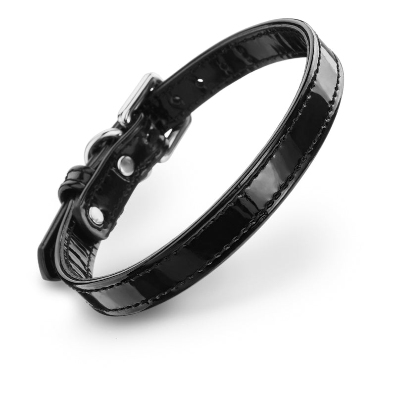 Dog Collar Leather Black Patent
