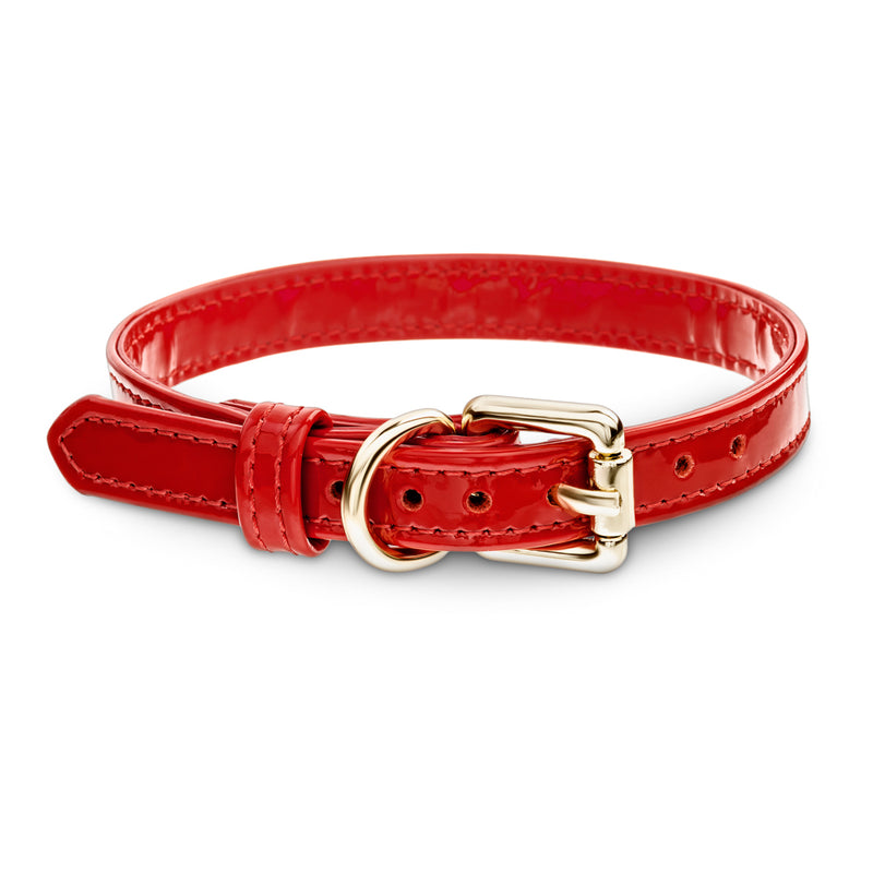 Dog Red Patent Collar with Gold Hardware