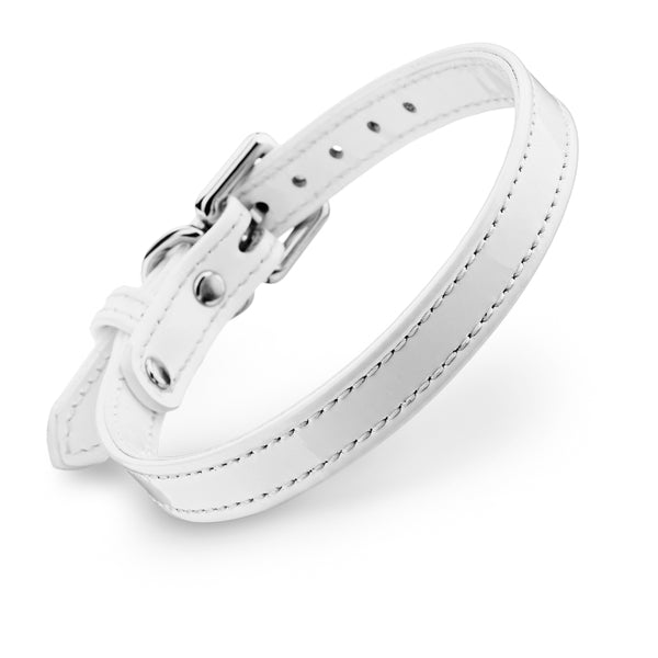 Dog Leather White Patent Collar