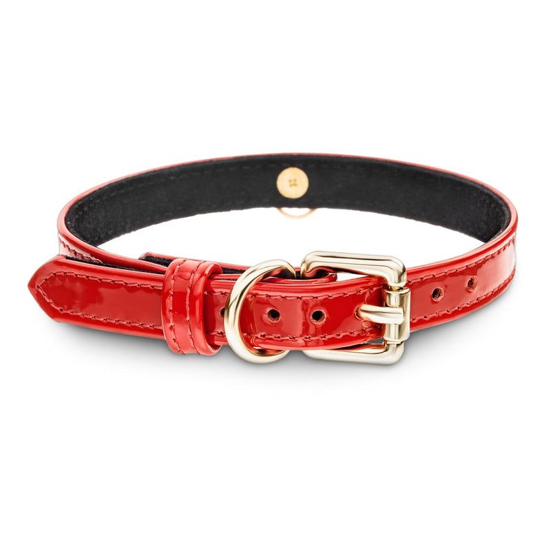 Dog Red Patent Collar with Metal Ring Another Side