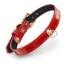 Dog Red Patent Collar with Metal Ring