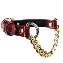 Burgundy Patent collar with chain
