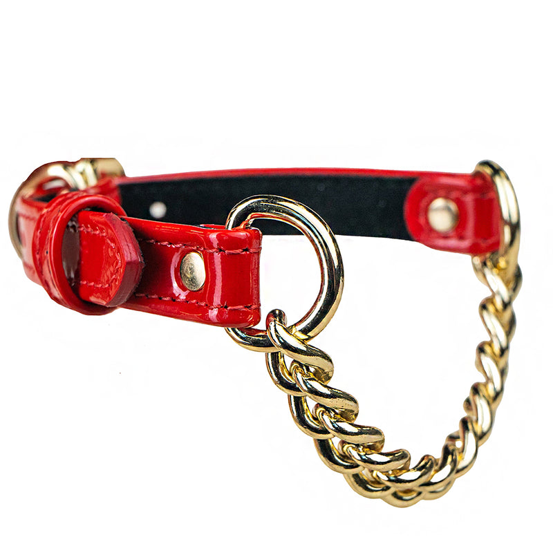 Red Patent collar with chain