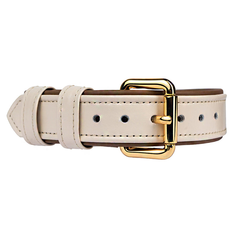 Leather Beige-Caramel Dog Collar with Gold Hardware