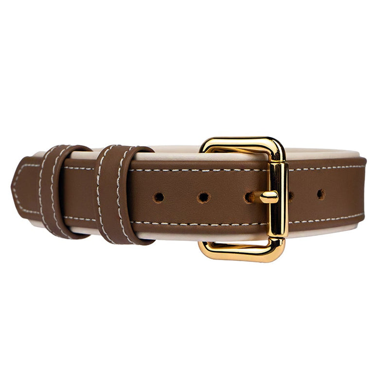 Leather Caramel-Beige Dog Collar with Gold Hardware