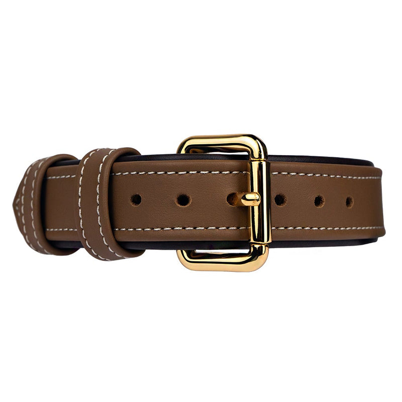 Leather Caramel-Dark Chocolate Dog Collar with Gold Hardware