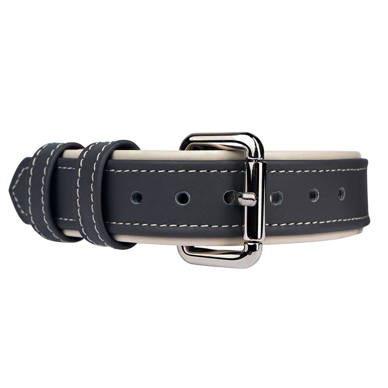 Leather Steel-Beige Dog Collar with Silver Hardware