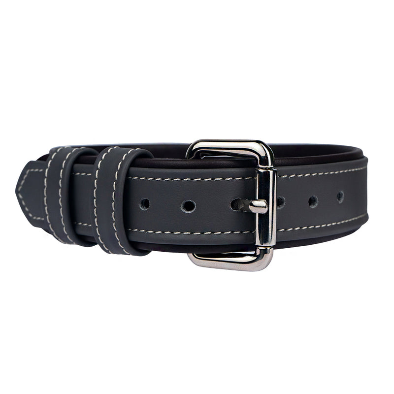 Leather Steel-Dark Chocolate Dog Collar with Silver Hardware