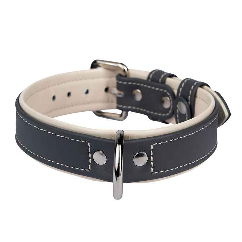 Leather Steel-Beige Dog Collar