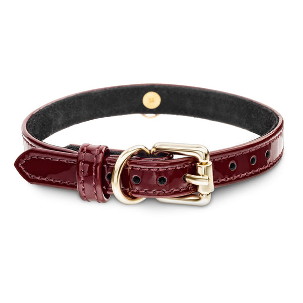 Dog Burgundy Patent Collar with Metal Ring Another Side