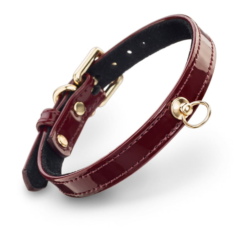 Dog Burgundy Patent Collar with Metal Ring