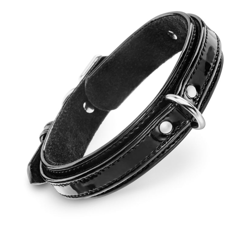 Premium Dog Black Patent Collar with Soft Suede