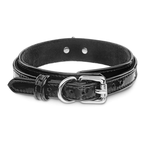 Premium Dog Black Patent Collar with Soft Suede Another Side