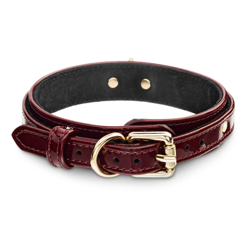 Premium Dog Burgundy Patent Collar with Soft Suede Another Side