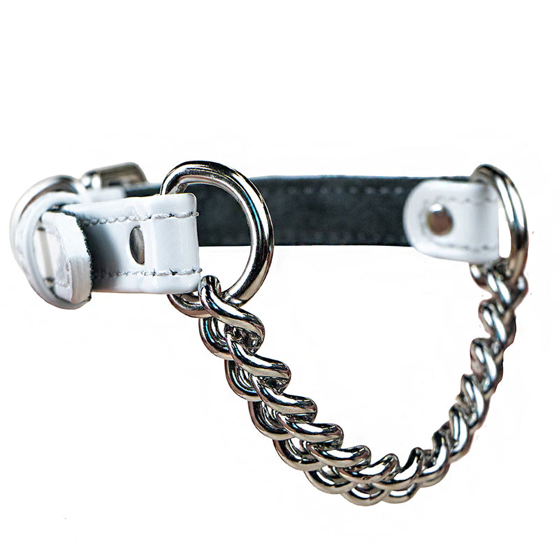 White Patent collar with chain