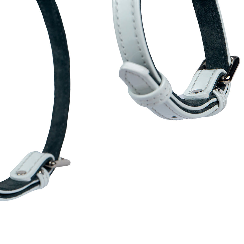 White Patent Leather Dog Harness with Soft Black Suede